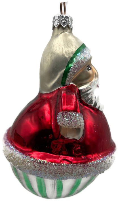 Christopher Radko Roly Striped Santa Red Green Glass Ornament 97 015 0 19977