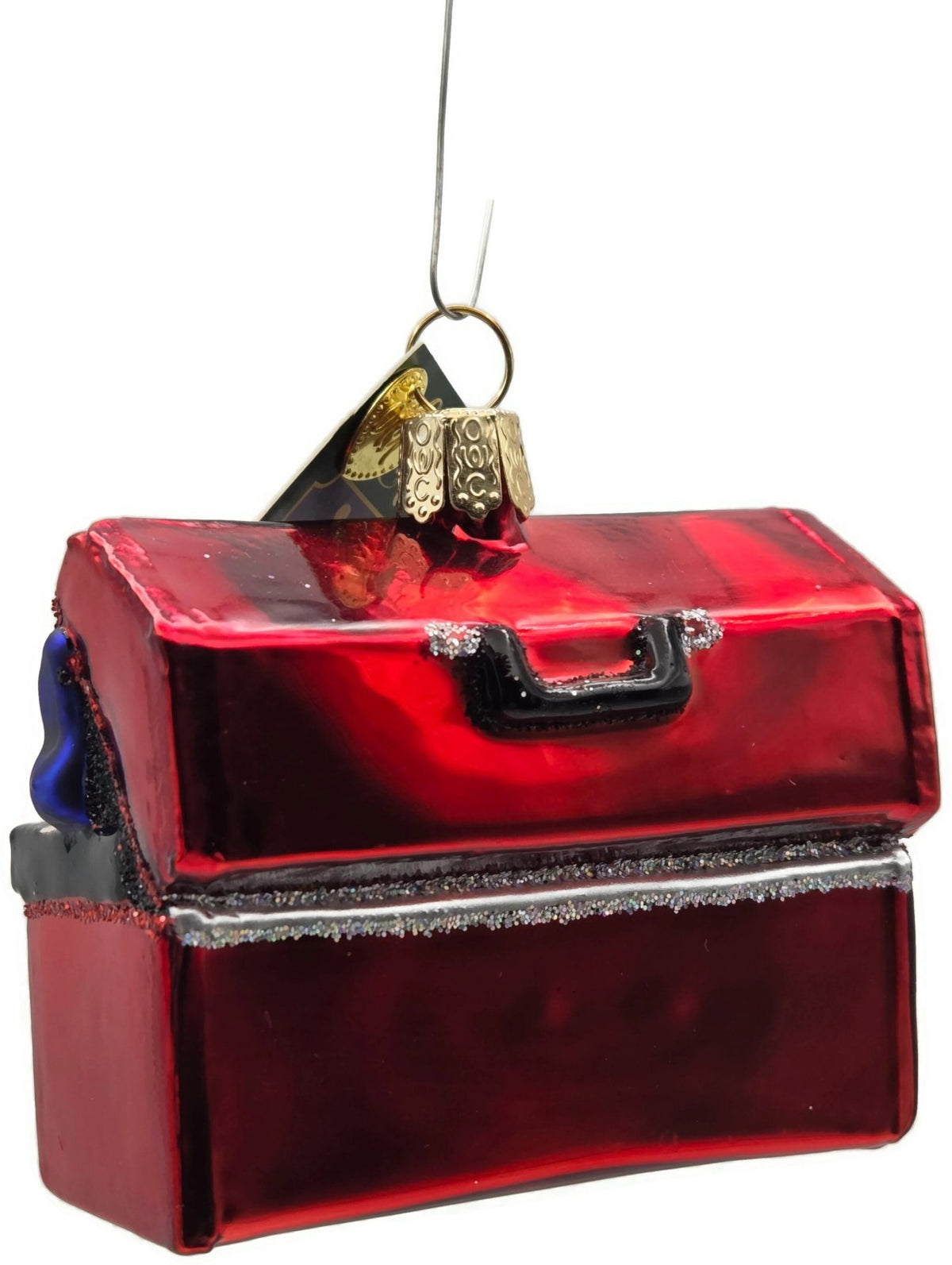 Old World Christmas Tool Box Hammer Red Glitter Glass OWC Holiday Tree Ornament2