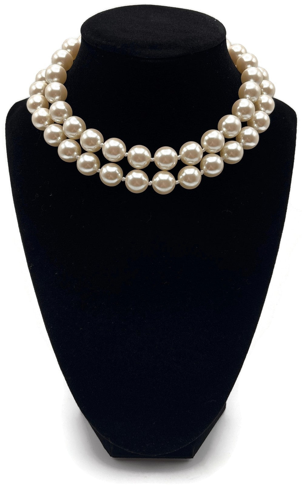 Carolee Signed Double Strand Faux Pearl Choker Necklace Gold Tone Heart Charm0
