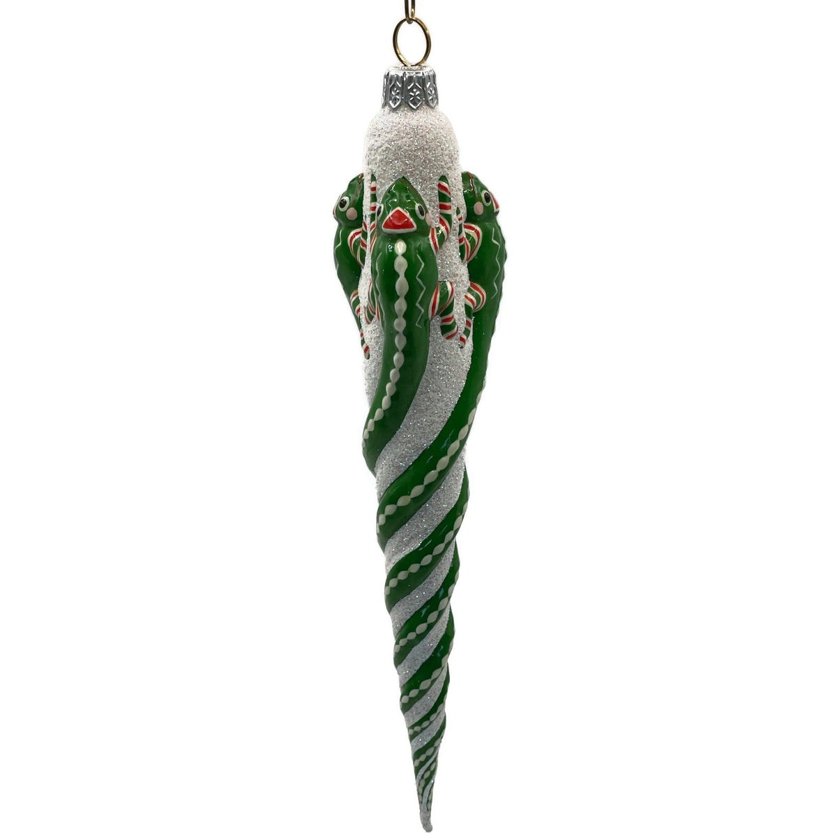 Patricia Breen Chameleon Icicle Green Stripe Glass Christmas Tree Ornament 28110