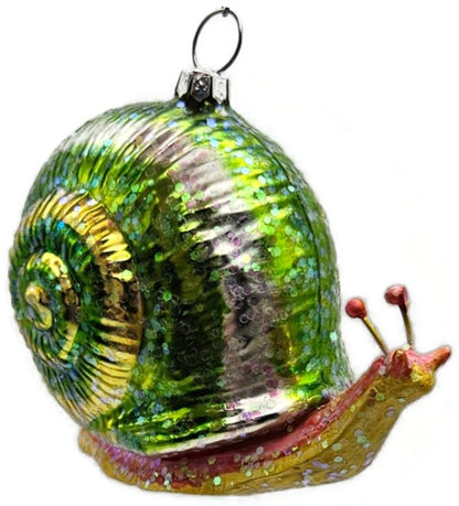 Green Glittered Snail Glass Christmas Ornament Spiral Shell3