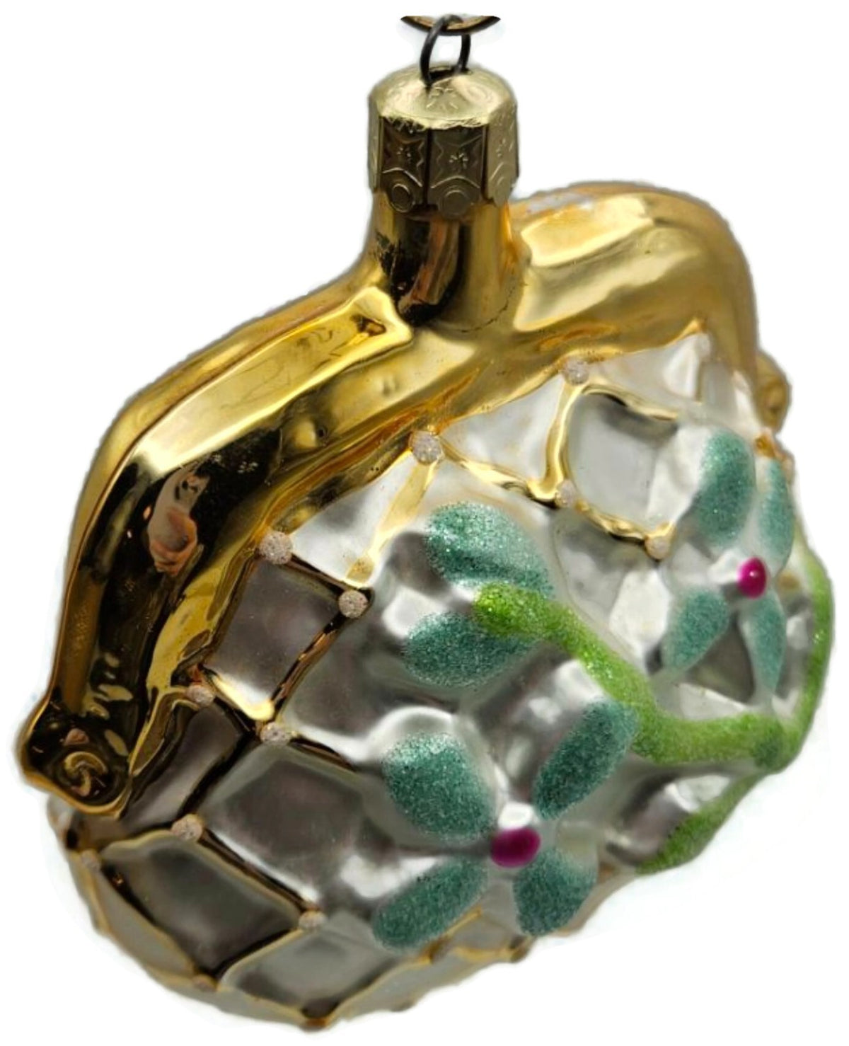 Christopher Radko Her Purse Blue Flower Glass Christmas Tree Ornament 91-088-01