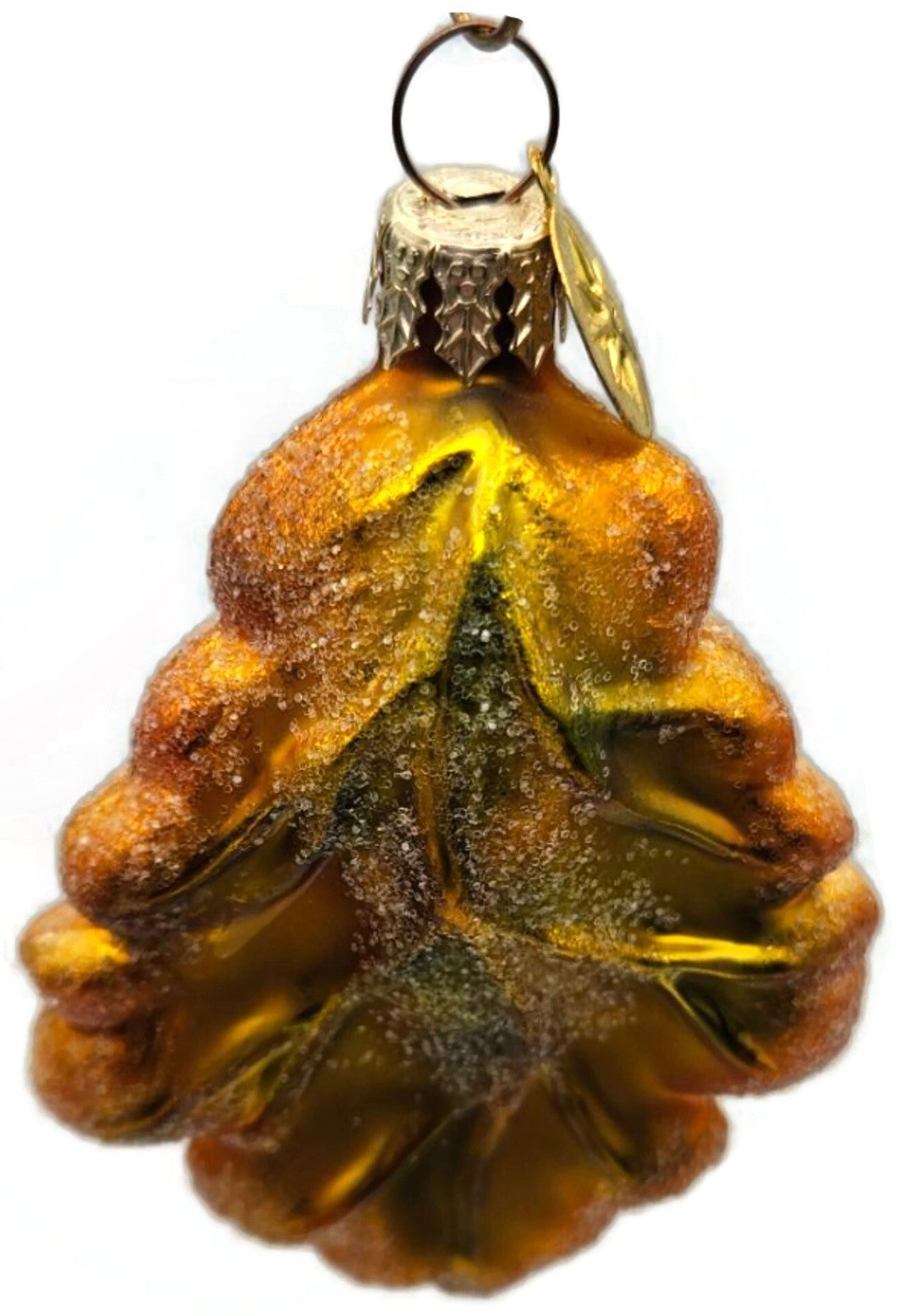 Christopher Radko Mini Oak Frost Yellow Leaf Glass Christmas Ornament 98-164-08