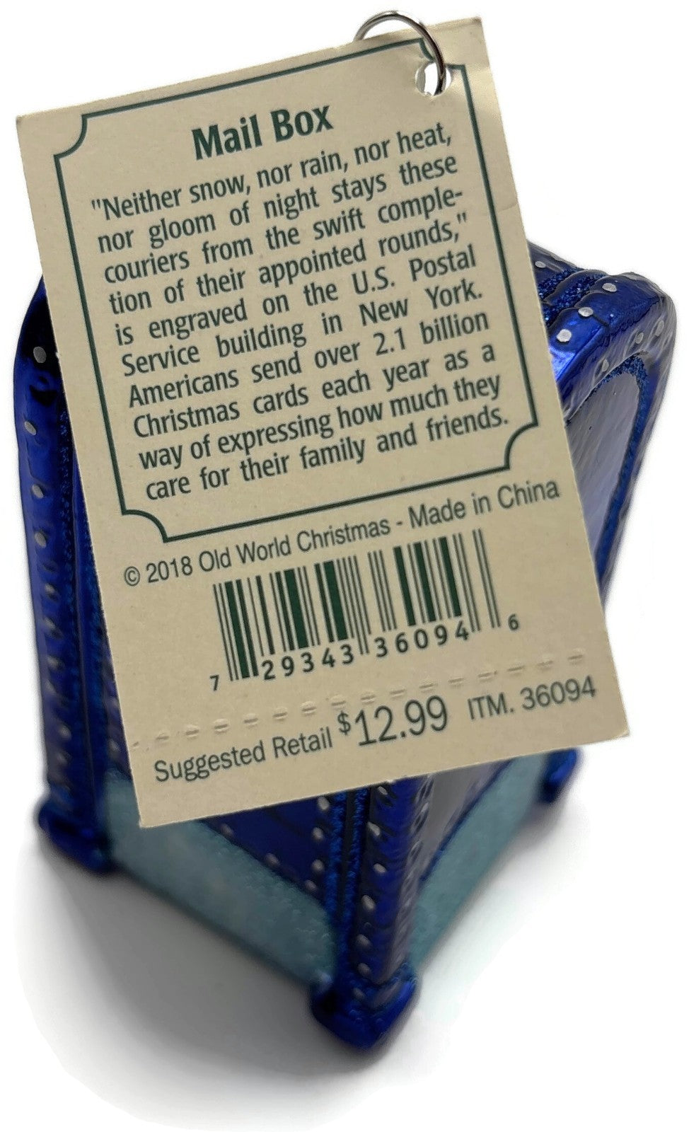 Old World Christmas Mail Box Blue Postal Glass Christmas Ornament OWC 360949