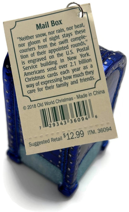 Old World Christmas Mail Box Blue Postal Glass Christmas Ornament OWC 360949