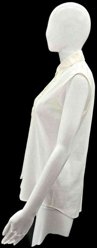 BOSS Hugo Boss Ivory Ruffle Button Front Sleeveless Blouse Women's US 6 Poland2