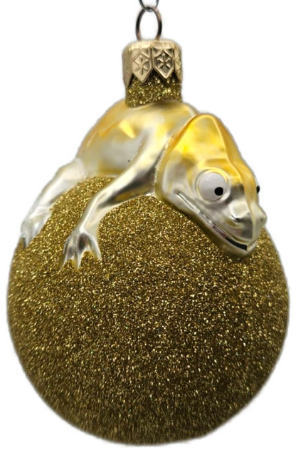 Patricia Breen Chameleon Gold Glittered Glass Christmas Holiday Ornament 990410