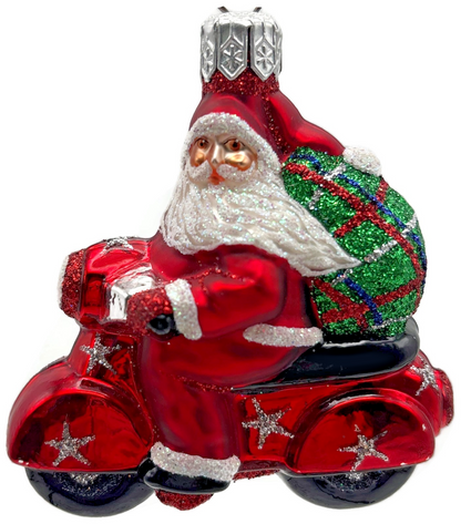 Patricia Breen Ciao Henry Red Santa Motorcycle Plaid Bag Christmas Ornament 22180