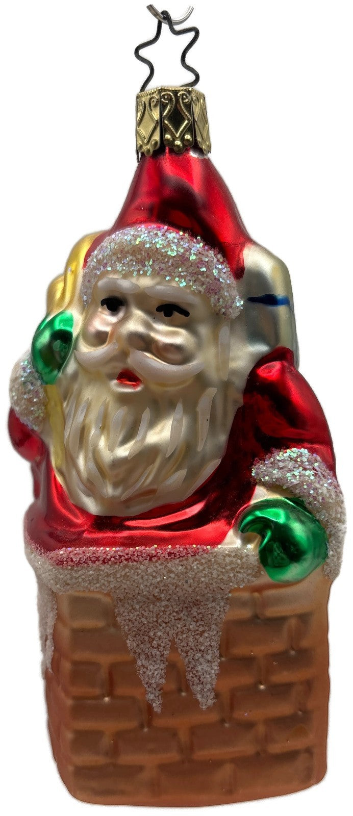 Busy Santa in Chimney Glitter Ornament Old World Christmas By Inge Glas 41268
