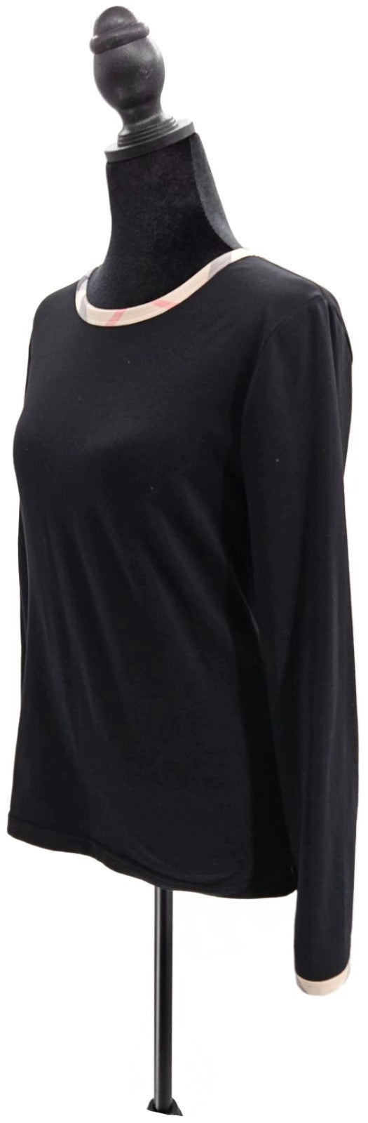 Burberry London Black Check Trim Cotton Long Sleeve Top Women's Medium1