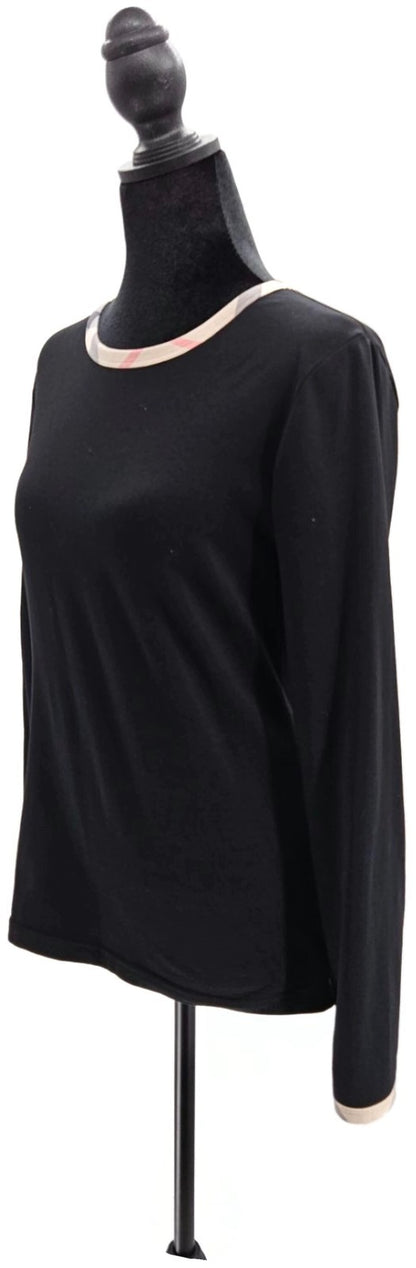 Burberry London Black Check Trim Cotton Long Sleeve Top Women's Medium1