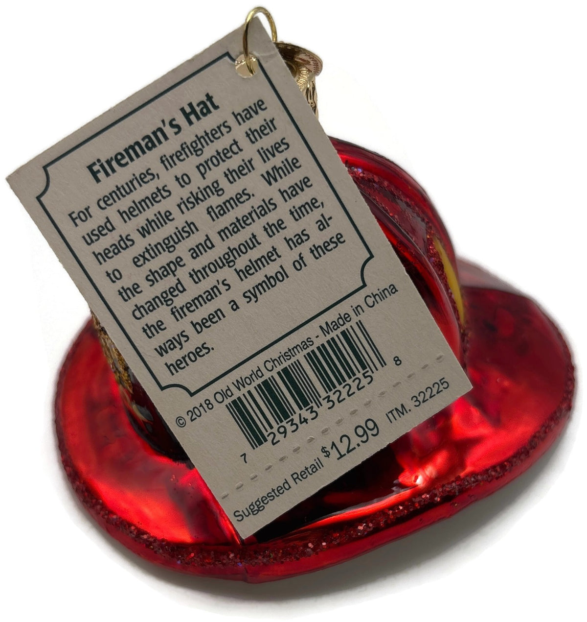 Old World Christmas Fireman's Helmet Firefighter Glass Ornament 3222510