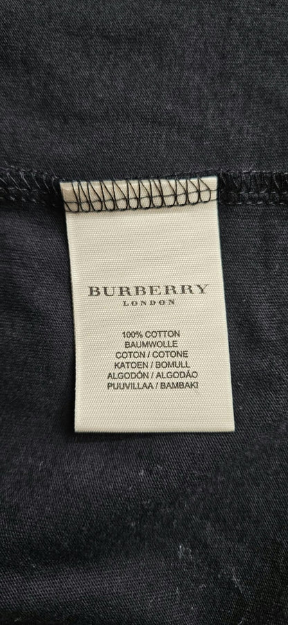 Burberry London Black Check Shoulder Trim Cotton T Shirt Women's Small NWT11
