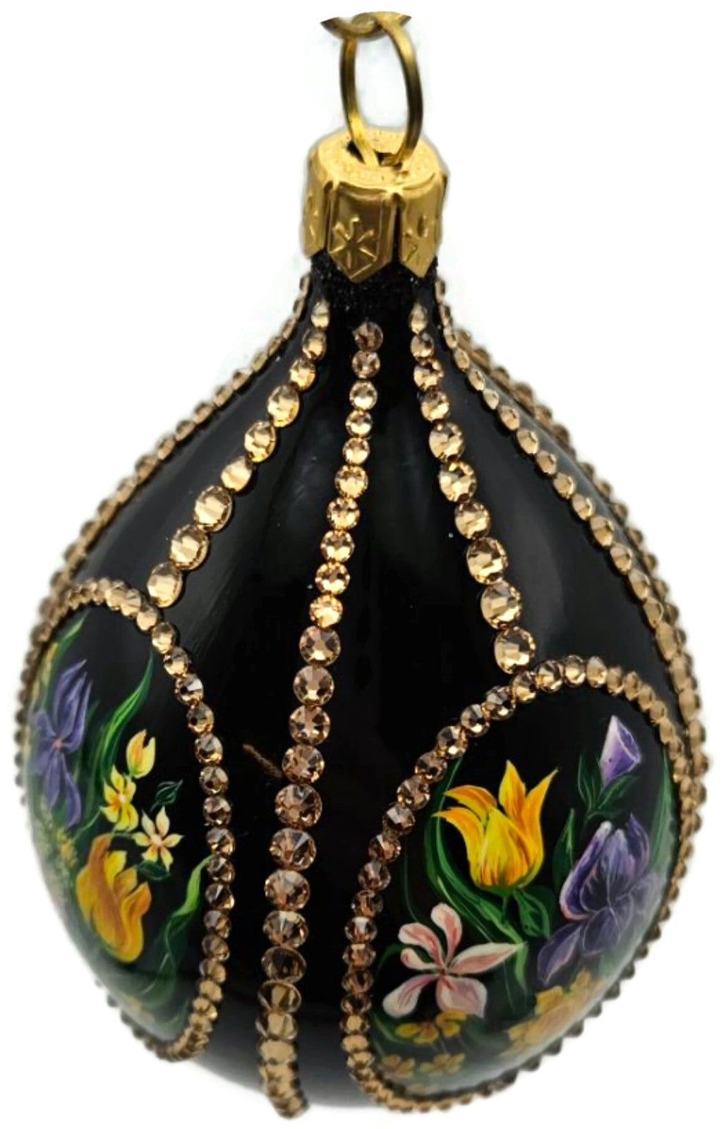 Patricia Breen Medium Egg Spring 1610 Jeweled Black Floral Easter Ornament 33144
