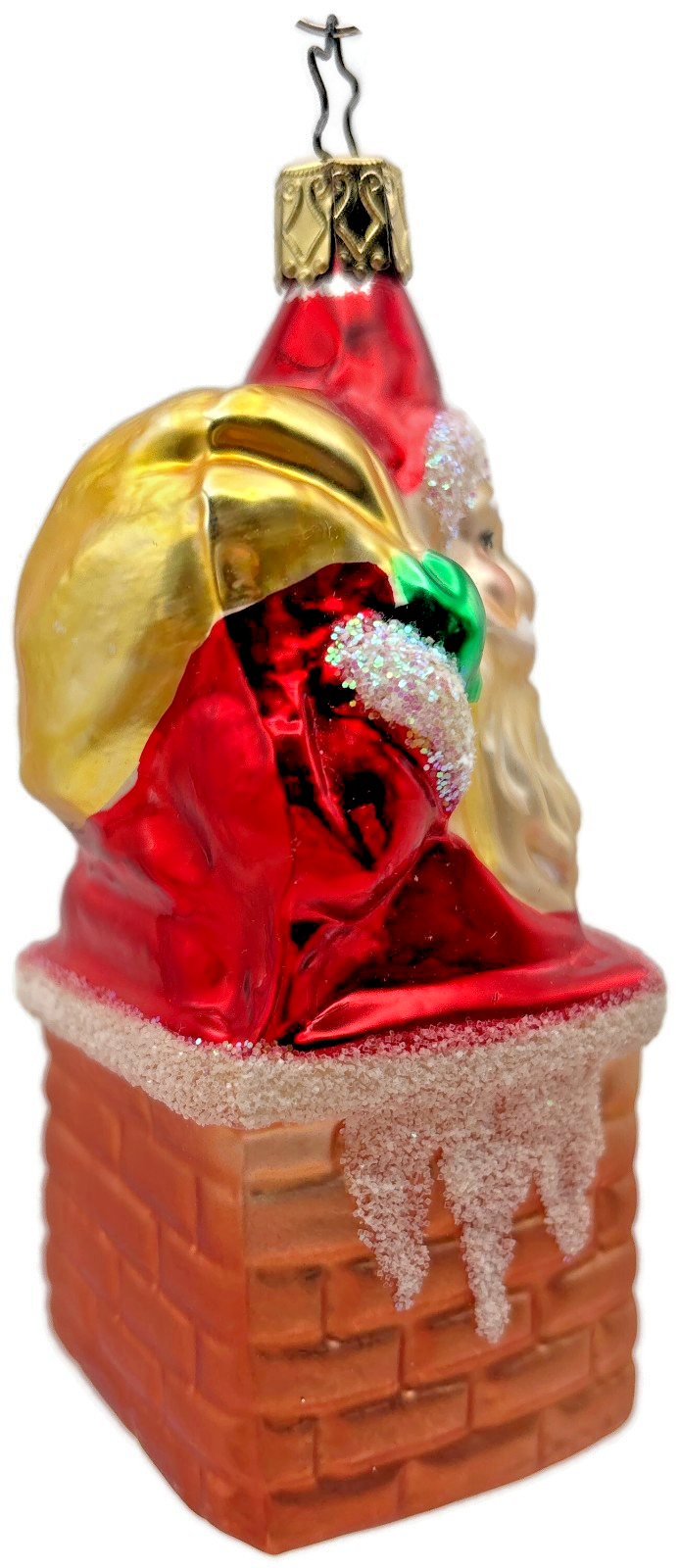 Busy Santa in Chimney Glitter Ornament Old World Christmas By Inge Glas 41264