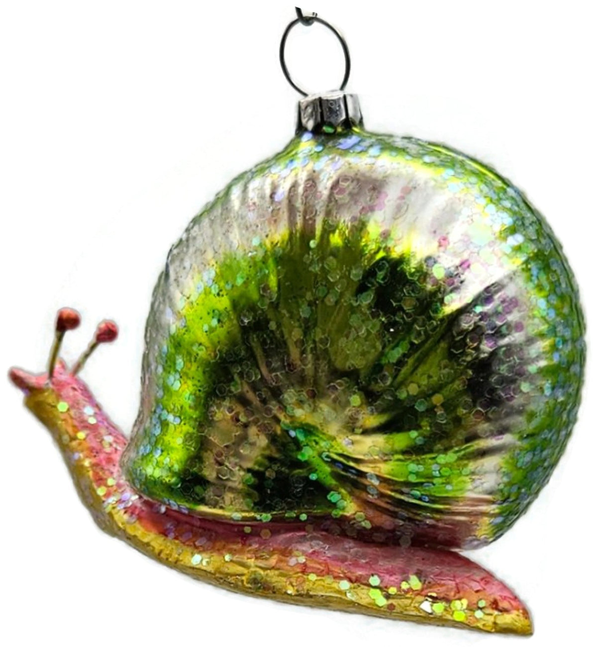 Green Glittered Snail Glass Christmas Ornament Spiral Shell4