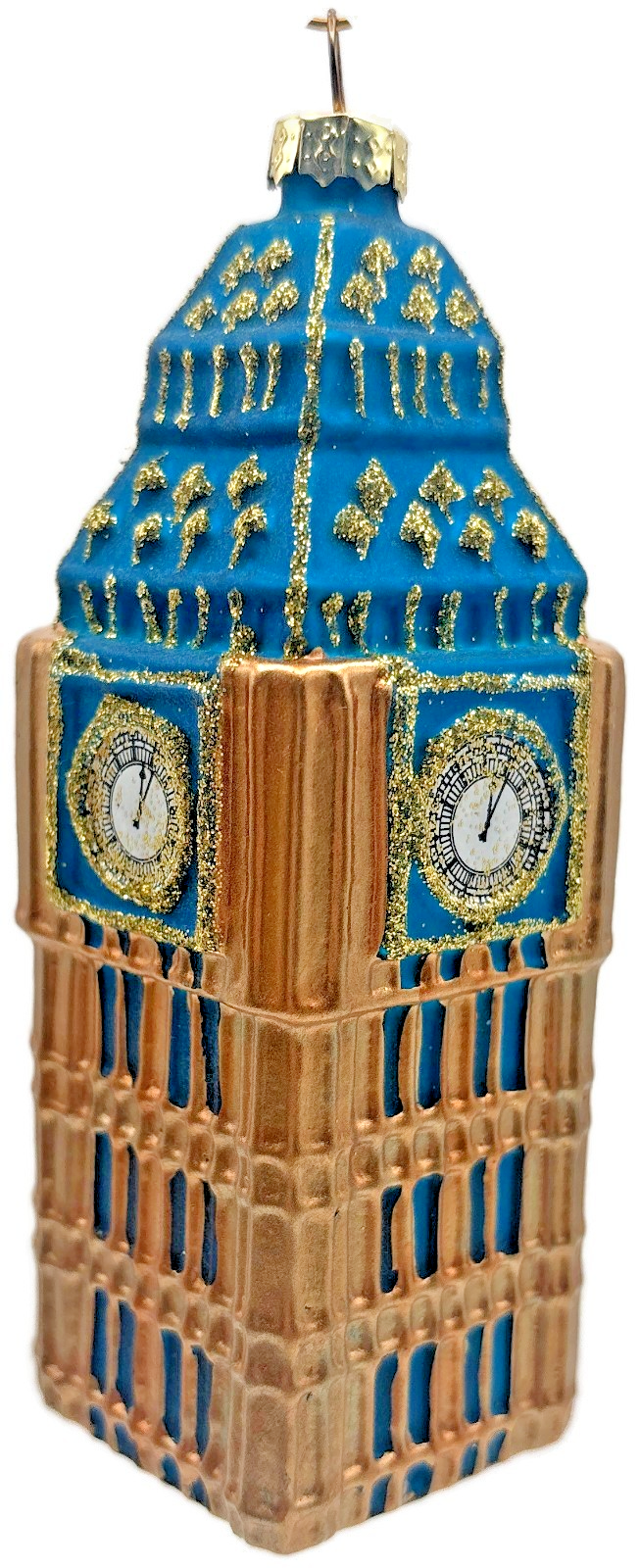 London Big Ben Clock Tower Blue Gold Glass Christmas Ornament England UK0