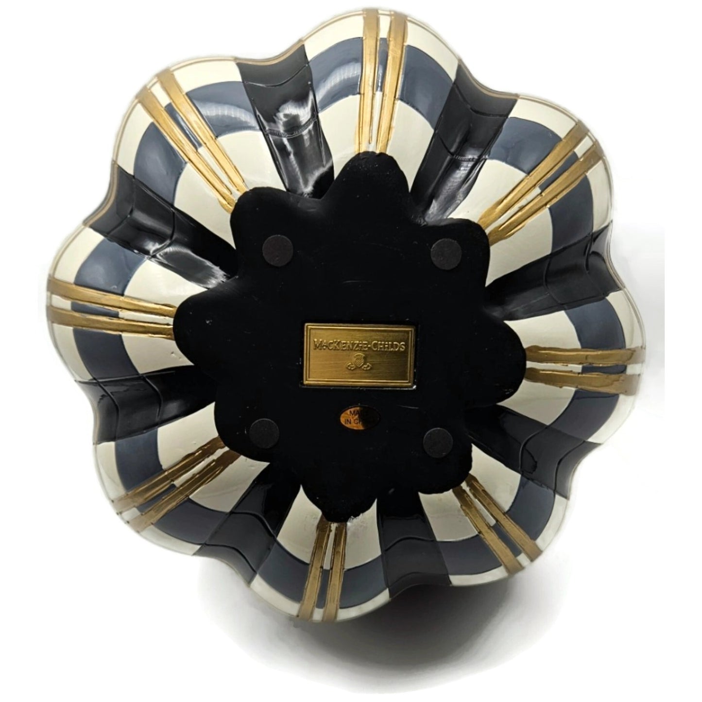 MacKenzie Childs Courtly Check Pumpkin Gold Trim Plaid Finial Black Halloween