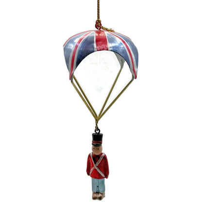Metal Tin British Royal Guard Union Jack Parachutes Patriotic Christmas Ornament