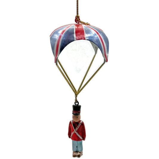 Metal Tin British Royal Guard Union Jack Parachutes Patriotic Christmas Ornament
