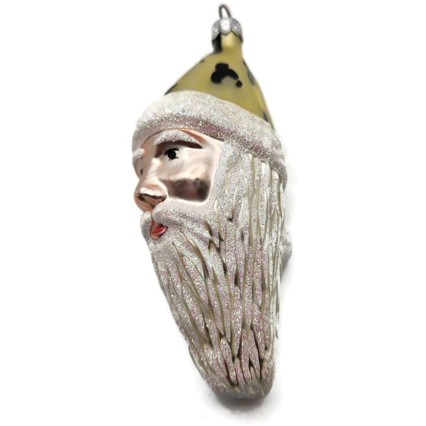 Patricia Breen Faux Fur Santa Claus Head Gold Black Christmas Tree Ornament