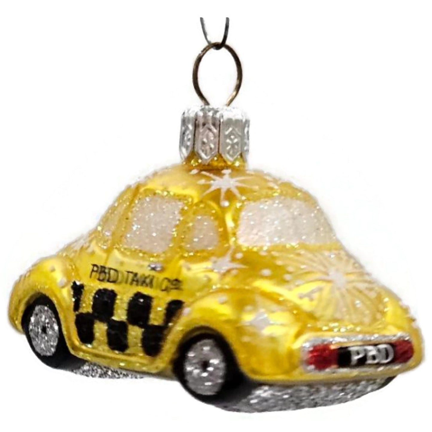 Patricia Breen Miniature Taxi Yellow Snowflakes Signed Christmas Tee Ornament