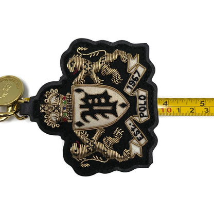 Polo Ralph Lauren Gold Black Leather Tag Double Lion Charm Keychain One Size NWT