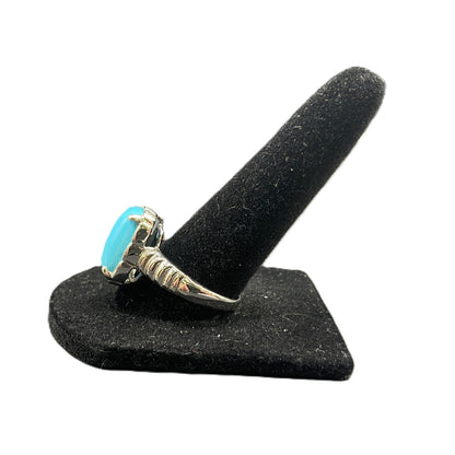 925 Sterling Silver Cocktail Ring Turquoise Gemstone Rectangle Prong Set Size 10