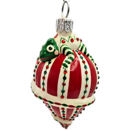 Patricia Breen Topping Chameleon Red Green Striped Christmas Tree Ornament