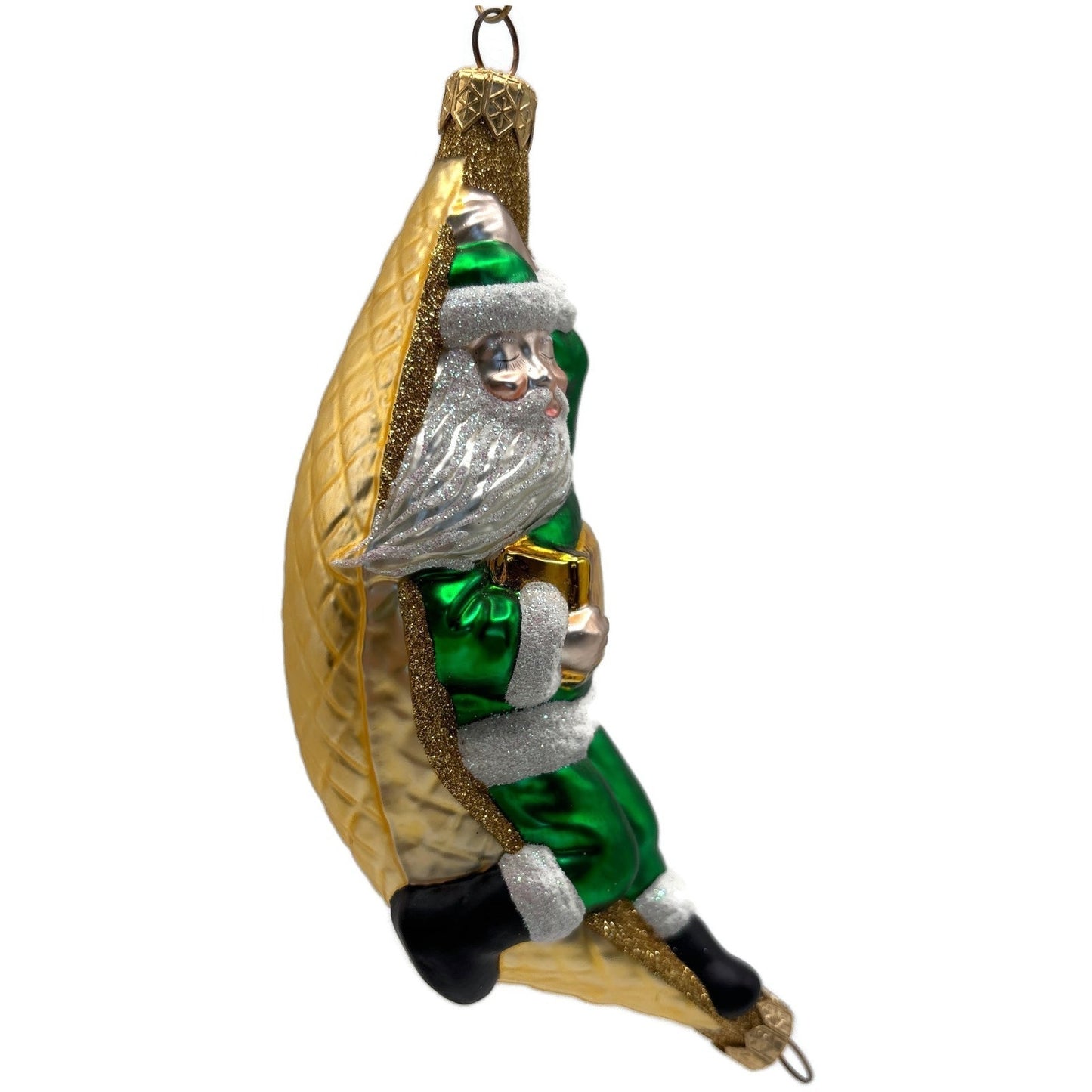Patricia Breen A Respite for Santa Green Glittered Squares Christmas Ornaments