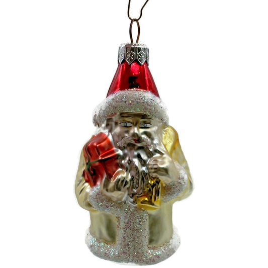 Christopher Radko Santa Claus In Yellow Gift Bag Christmas Tree Ornament 92-065
