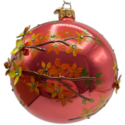 Glitter Lab Floral Symphony Raspberry Ball With Forsythia 80MM Christmas Decor