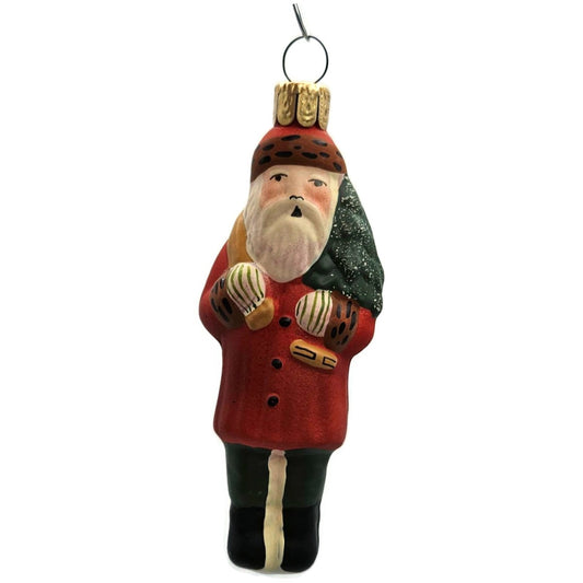 Vaillancourt Mini Red Father Christmas With Tree Glass Holiday Ornament