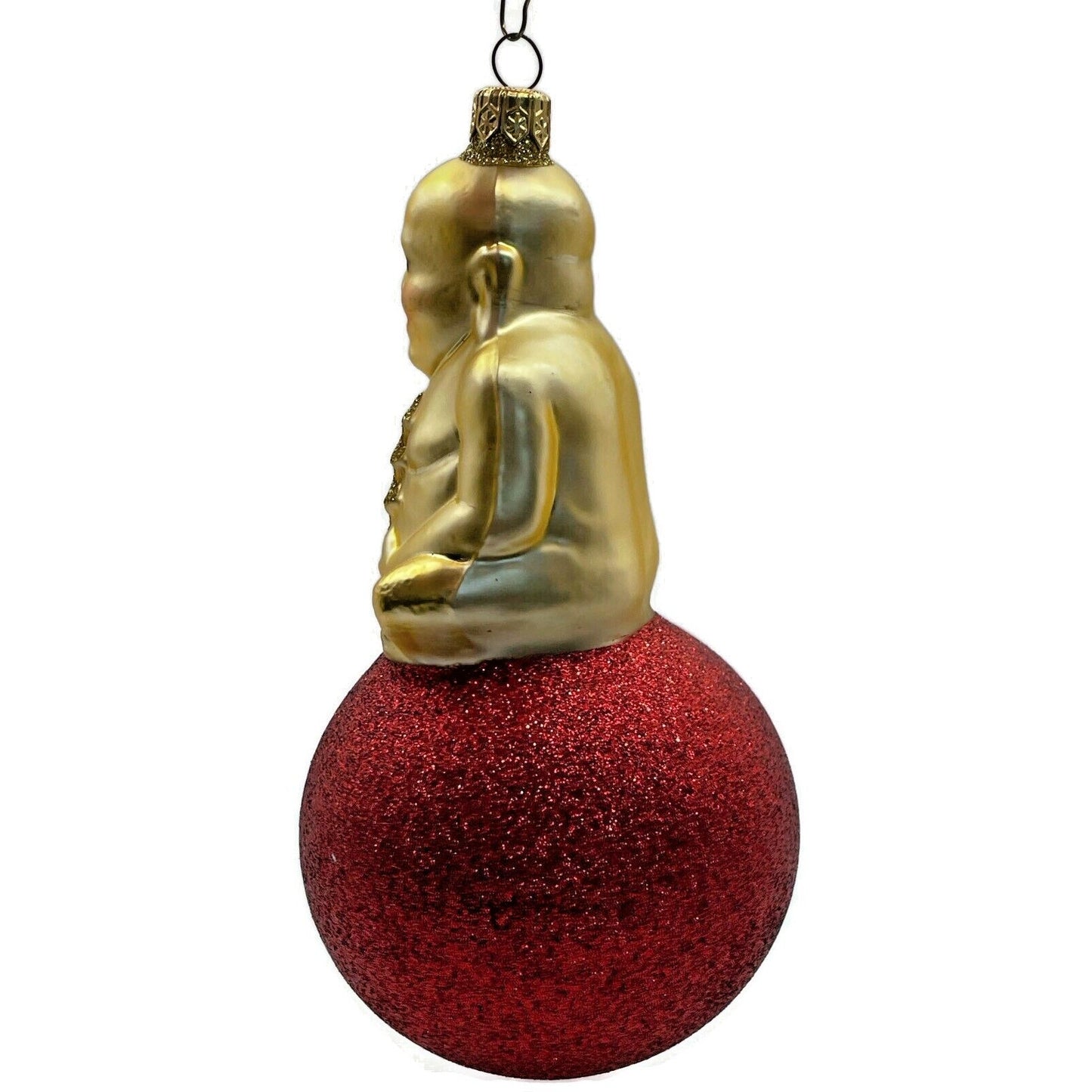 Patricia Breen Ornament Buddha on Ball Gold Red Glittered Ball Christmas Tree
