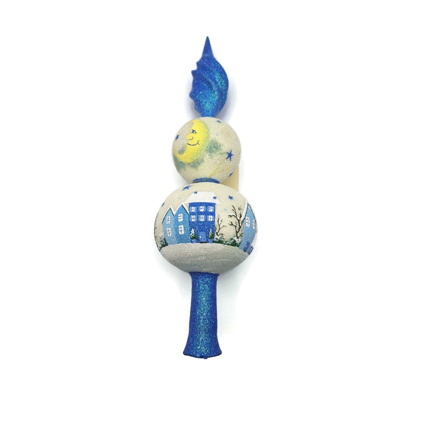 Patricia Breen Village Finial Blue Flame Prototype Moon Glittered Tree Topper