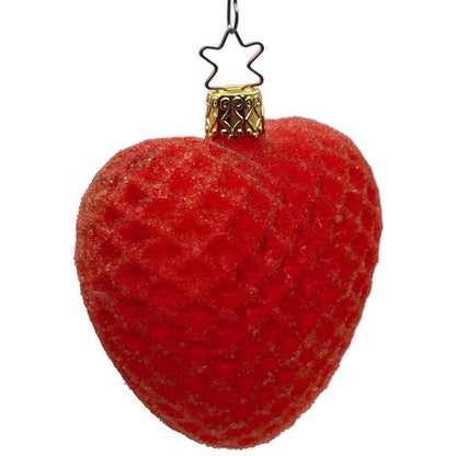 Inge Glass Ornament Red Glittered Waffle Heart Valentines Christmas Tree Decor