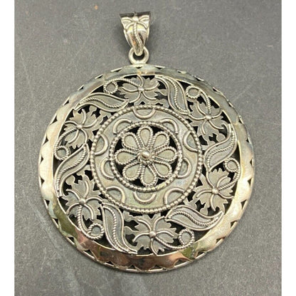 Doug Paulus Silver Floral Filigree Round Medallion Pendant 925 Sterling Silver