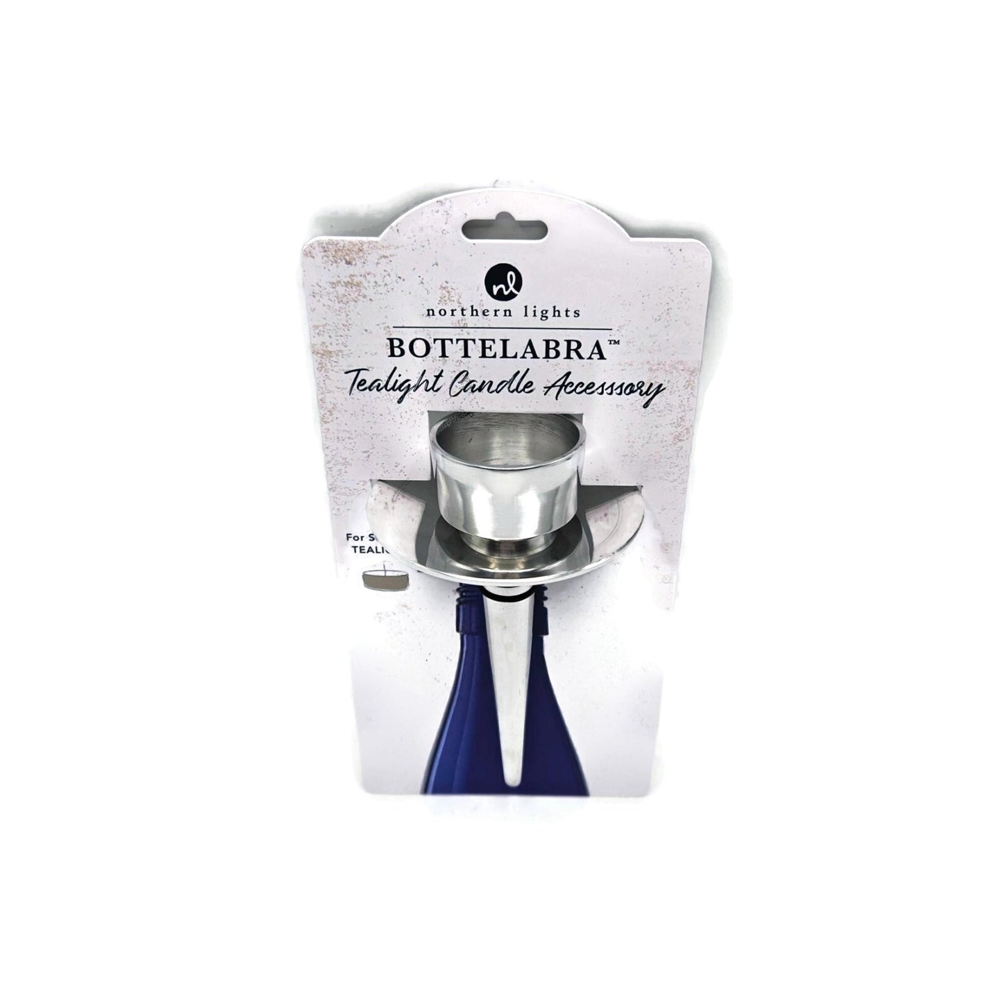Northern Lights Bottelabra Silver Wine Bottle Tealight Candle Holder NEW