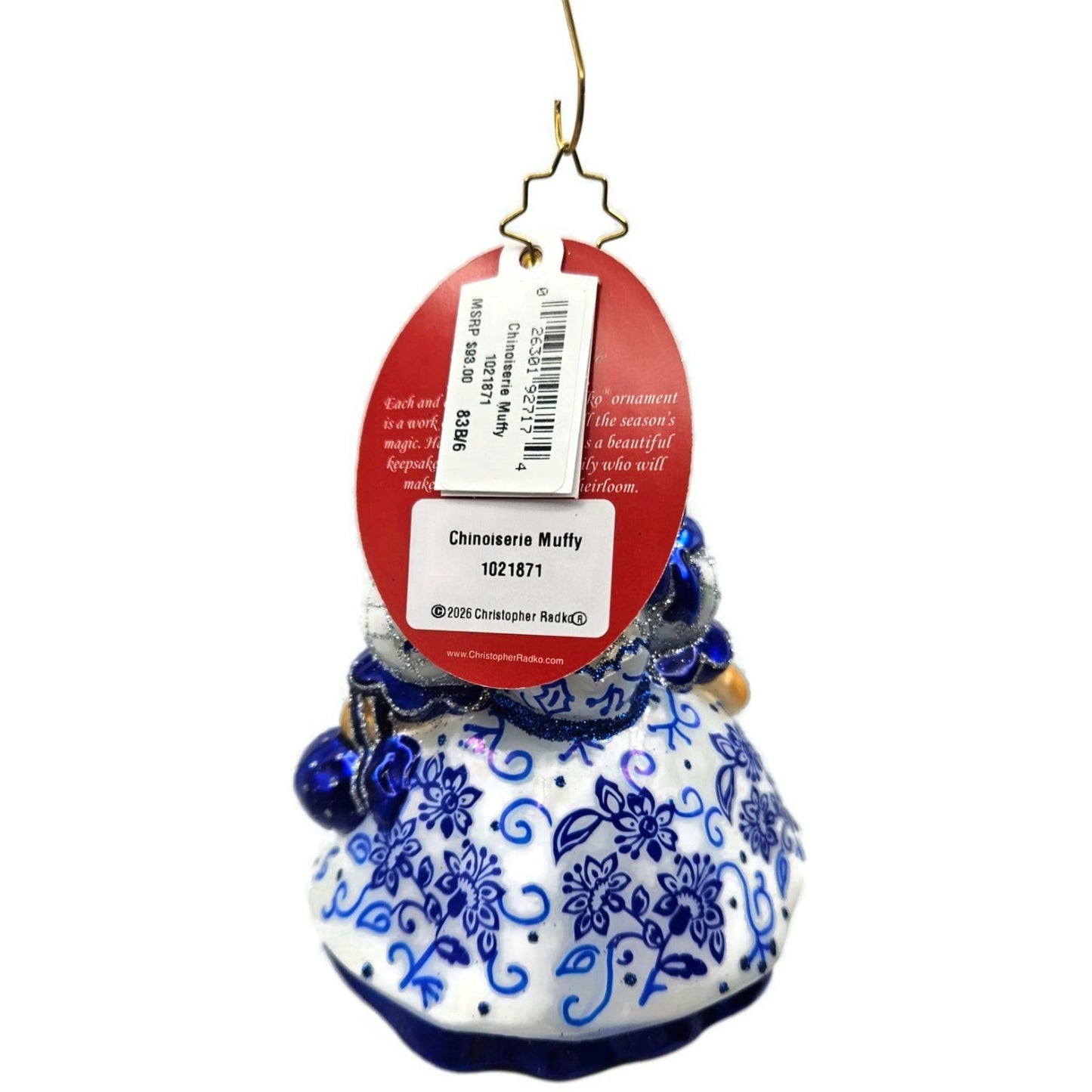 Christopher Radko Chinoiserie Muffy Bear Floral Dress Christmas Ornament 1021871
