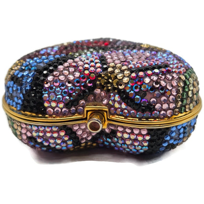 Judith Leiber Heart Crystal Pill Box Multicolor Pave Gold Tone Signed 2 inches