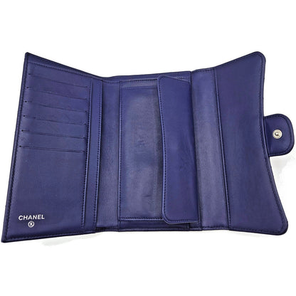 Chanel Quilted Large Flap Wallet Purple Soft Leather CC Logo Classic Rare Silver