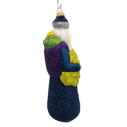 Larry Fraga Sapphire Santa Glitter Series Glittered Christmas Holiday Ornament