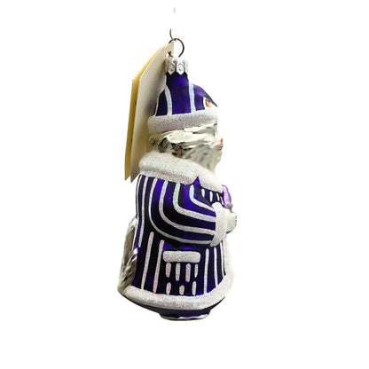 Patricia Breen Kitty Claus Purple Stripes White Christmas Holiday Tree Ornament