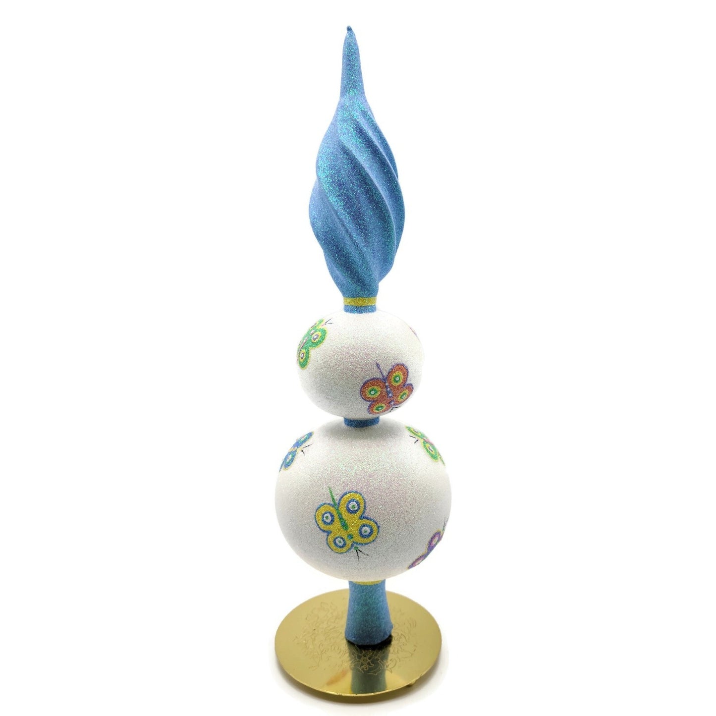 Patricia Breen Butterfly Finial 2-Ball Blue Yellow Christmas Finial Tree Topper