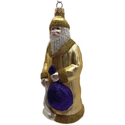 Patricia Breen Gift of the Season Gold Purple Bag Santa Claus Christmas Ornament