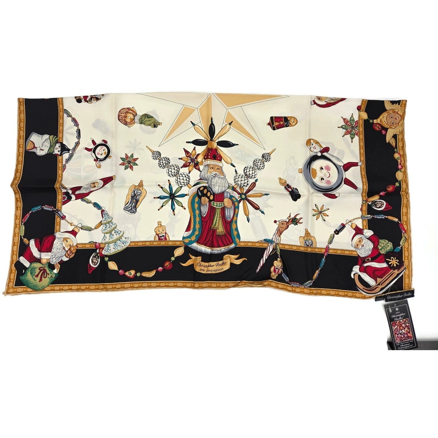Christopher Radko Signed 10th Anniversary Silk Scarf Christmas Extravaganza 1995