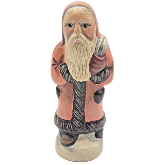 Vaillancourt Hunched Apricot Father Christmas Chalkware Folk Art Signed Figurine