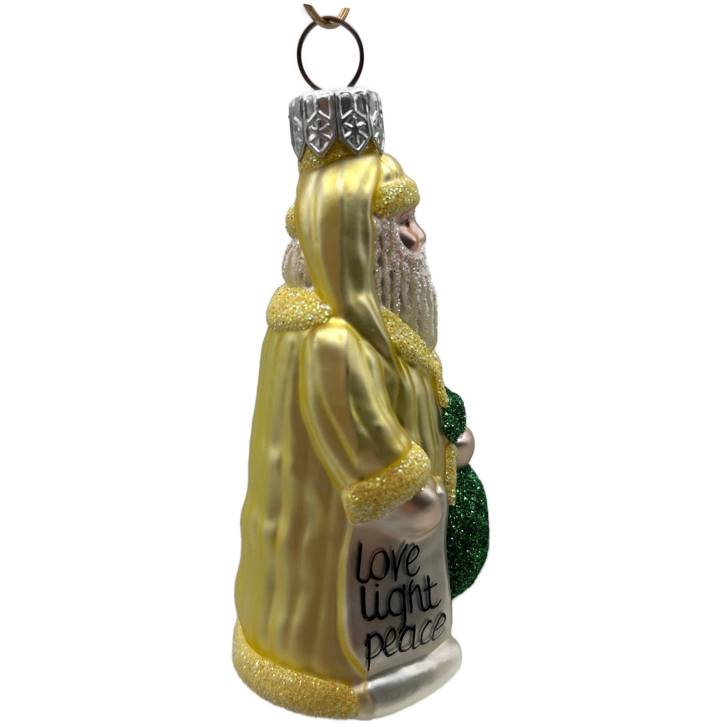 Patricia Breen Miniature Gift of The Season Yellow Love Peace Christmas Ornament