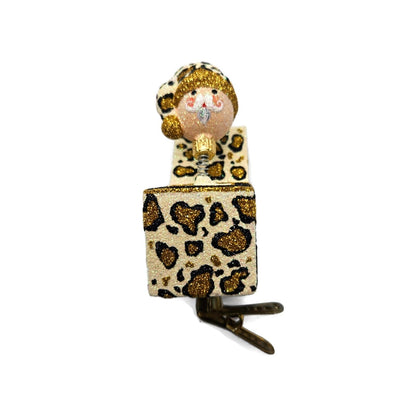 Patricia Breen Jolly Surprise Santa Head Leopard Animal Clip Christmas Ornament