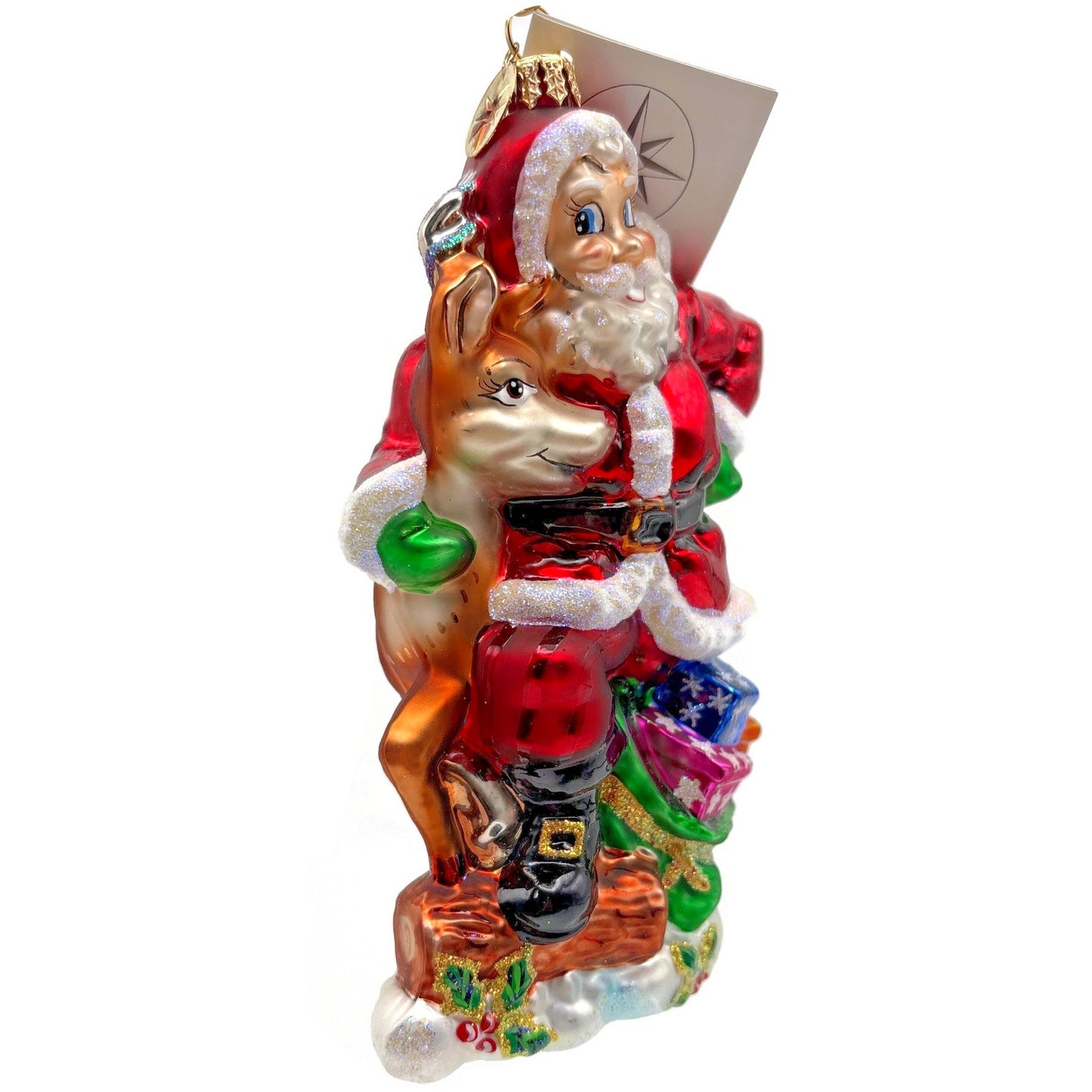 Christopher Radko Dynamic Duo Santa Rudolph Glass Christmas Ornament 01-1084-0